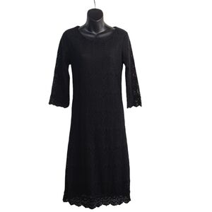 Divine ModesTee Women's Black Knit Lace 3/4 sleeves Dress Size 7 NWT